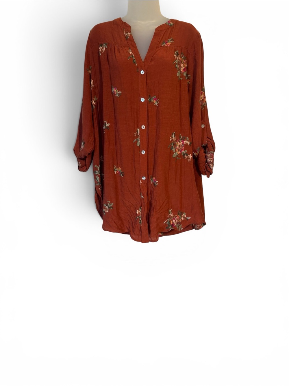 FIG & FLOWER Rust Embroidered Floral Top PLUS: 2X #V - Picture 1 of 8